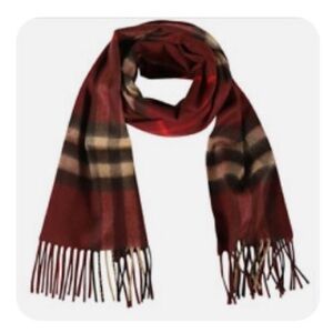 Burberry Cashmere Burgundy and Beige Checkered Scarf